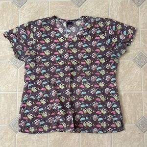 Zoe + Chloe Owl Scrub Top